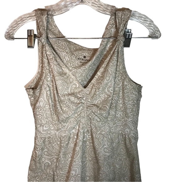 Athleta sundress sleeveless vneck knee length size 2 side zipper tan and cream - Picture 2 of 14